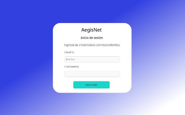 Pantalla de inicio de sesión de AegisNet con campos de usuario y contraseña